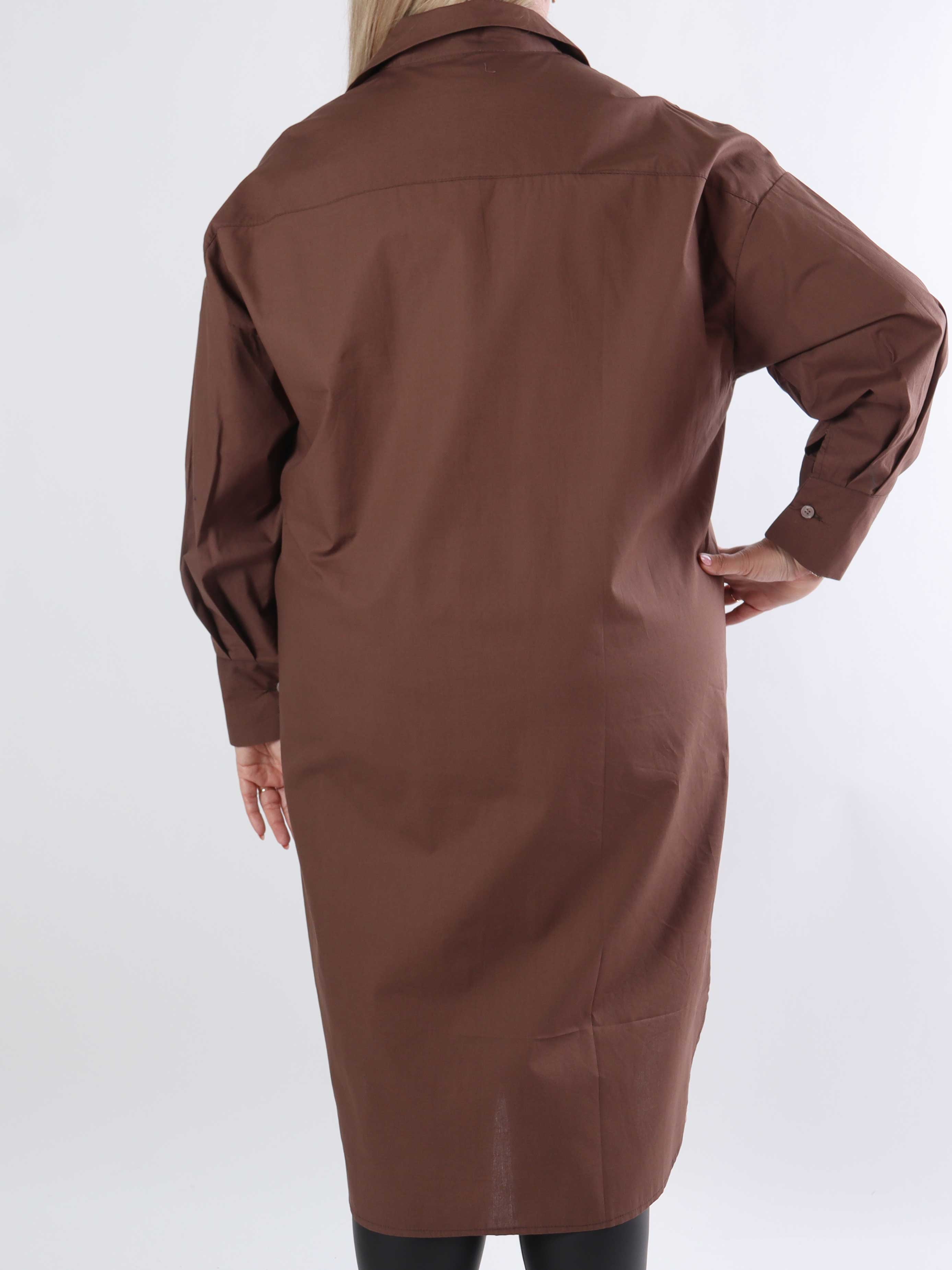 Ceylan - Lång skjortklänning i enfärgad bomull i plusstorlek